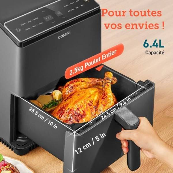 Friteuse Electrique  sans huile COSORI - Dual Blaze Chef Edition - Capacité 6,4L - 12 programmes - 5 brochettes et 1 grille - 1700W - Noir - Image 4