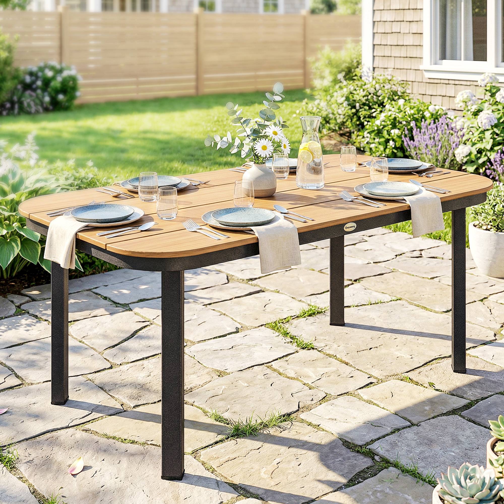 Table de jardin WPC et métal naturel 155 x 88 x 72 cm - PANGIVO - Image 10
