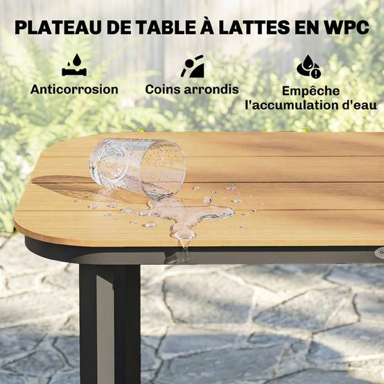 Table de jardin WPC et métal naturel 155 x 88 x 72 cm - PANGIVO - Image 7