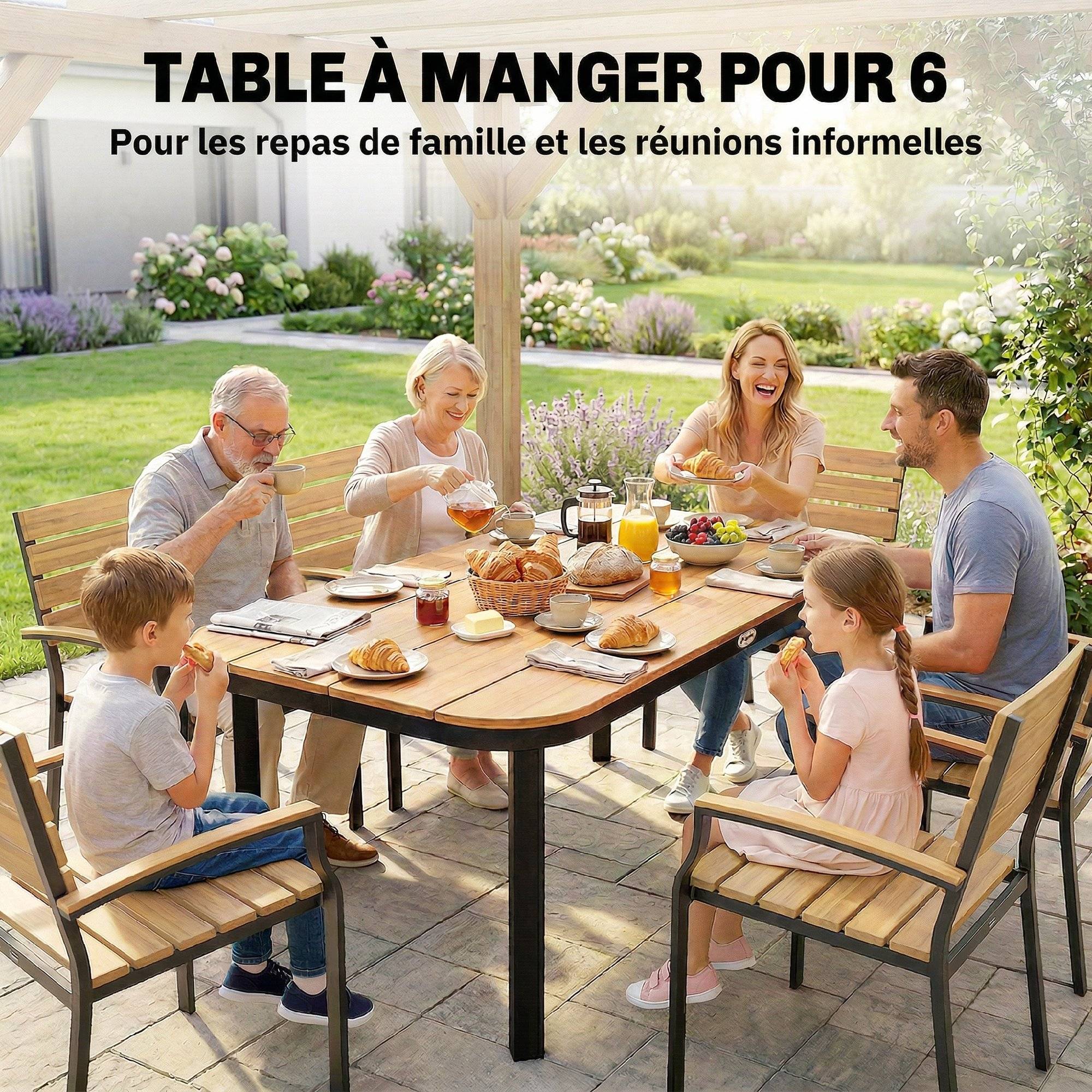 Table de jardin WPC et métal naturel 155 x 88 x 72 cm - PANGIVO - Image 6