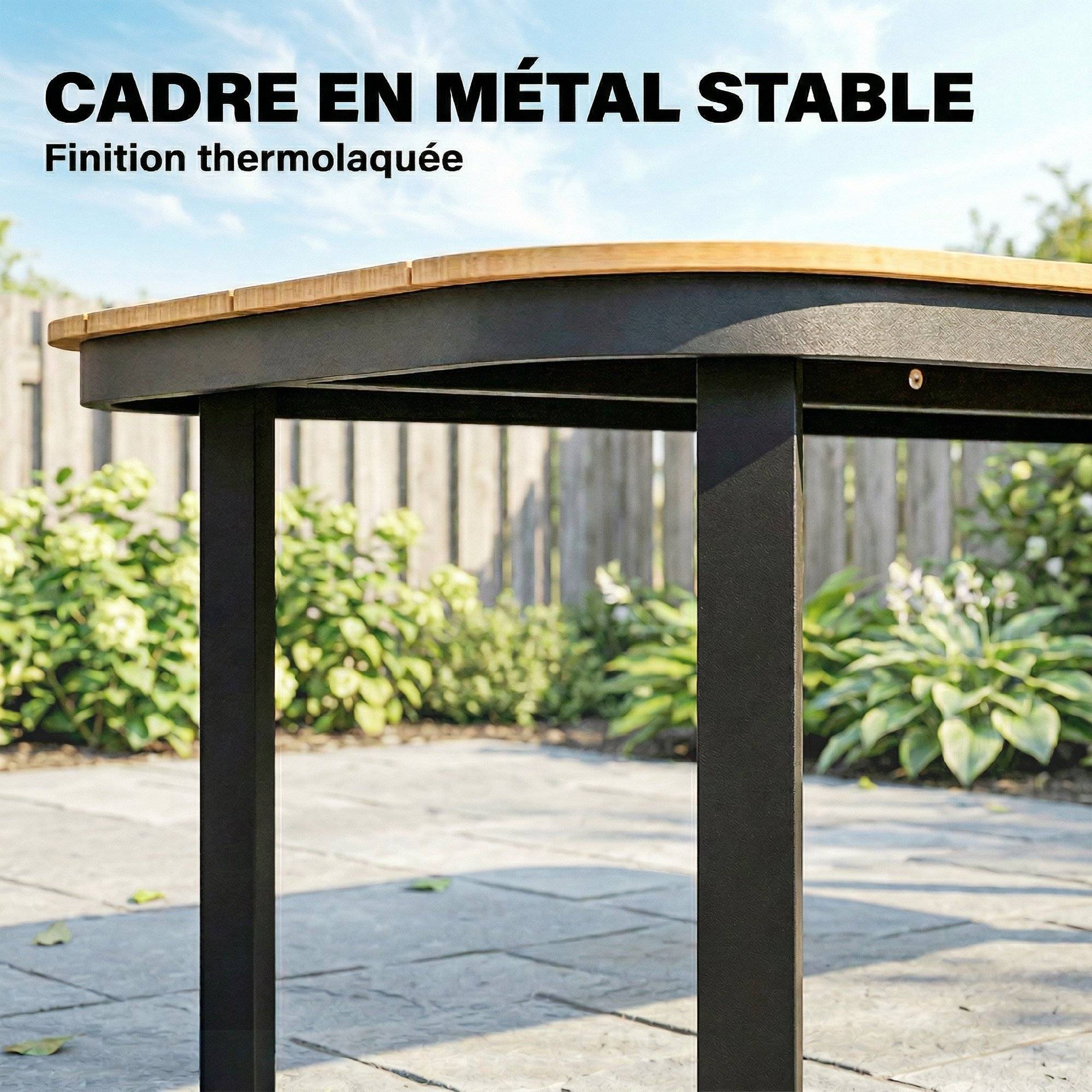 Table de jardin WPC et métal naturel 155 x 88 x 72 cm - PANGIVO - Image 8