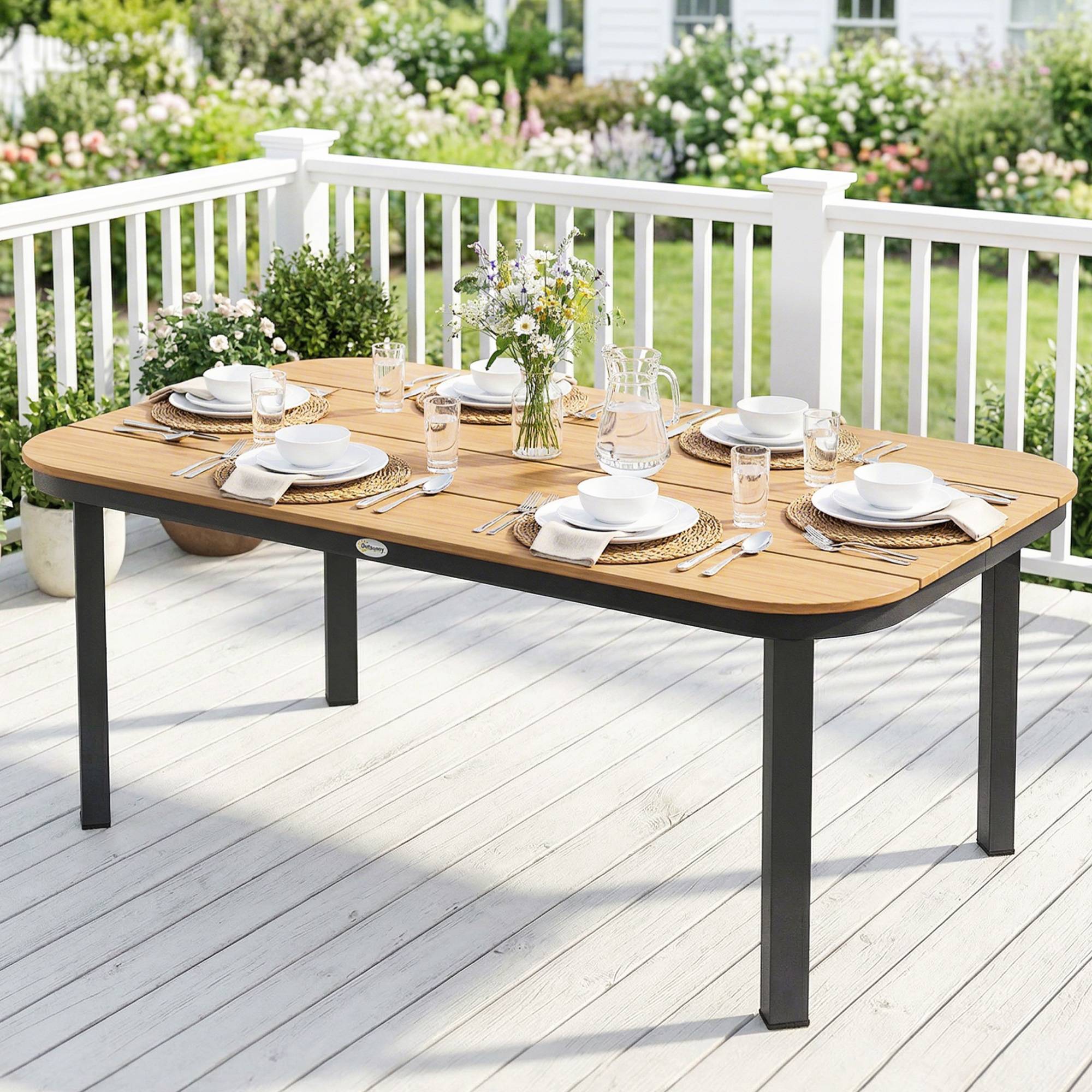 Table de jardin WPC et métal naturel 155 x 88 x 72 cm - PANGIVO - Image 3