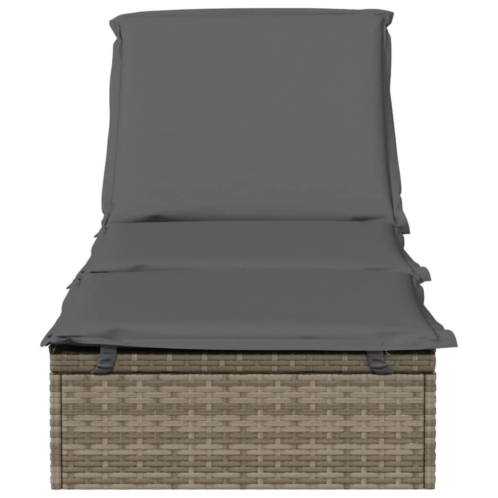 Helloshop26 - Transat chaise longue bain de soleil lit de jardin terrasse meuble d'extérieur 201 cm avec coussin gris 201x55x62 cm résine tressée - Imagen 4