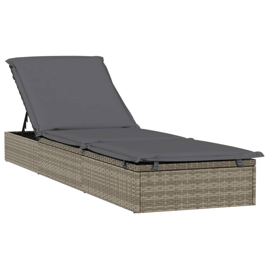 Helloshop26 - Transat chaise longue bain de soleil lit de jardin terrasse meuble d'extérieur 201 cm avec coussin gris 201x55x62 cm résine tressée - Imagen 1