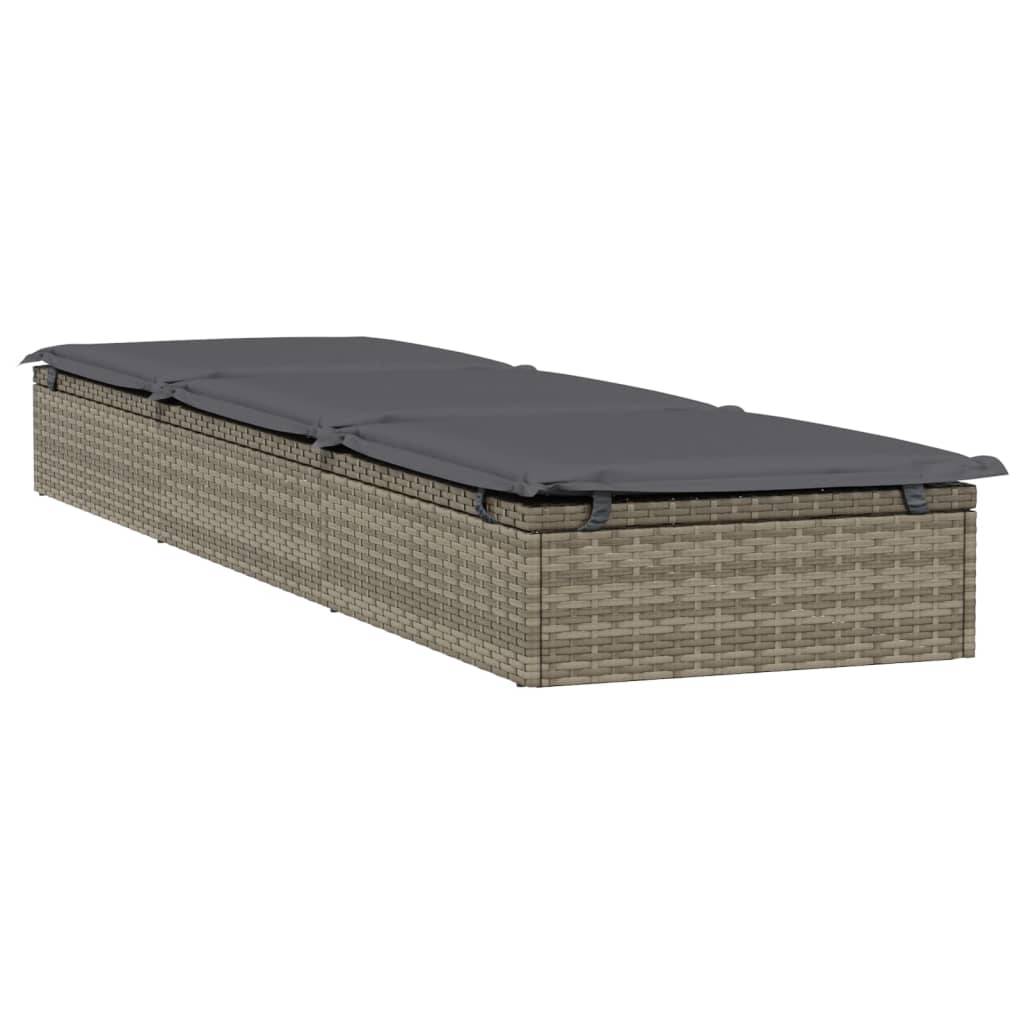 Helloshop26 - Transat chaise longue bain de soleil lit de jardin terrasse meuble d'extérieur 201 cm avec coussin gris 201x55x62 cm résine tressée - Imagen 3