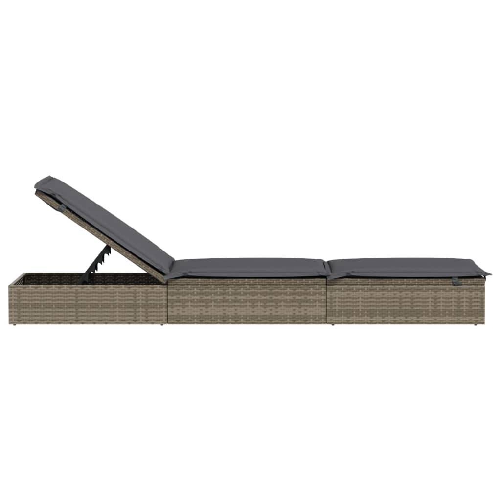 Helloshop26 - Transat chaise longue bain de soleil lit de jardin terrasse meuble d'extérieur 201 cm avec coussin gris 201x55x62 cm résine tressée - Imagen 5