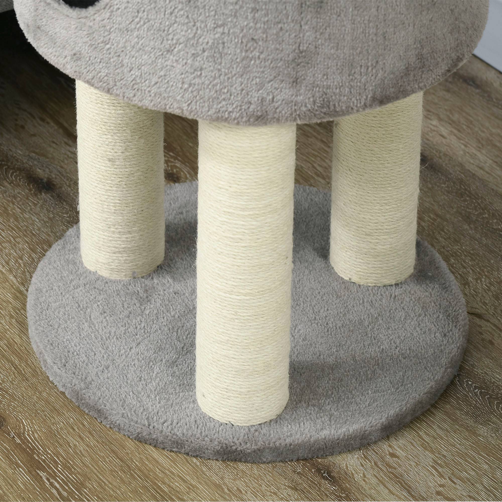 Pawhut - Arbre à chat griffoirs sisal naturel arbre à grimper H.103 cm niche plateforme d'observation peluche grise - Imagen 8