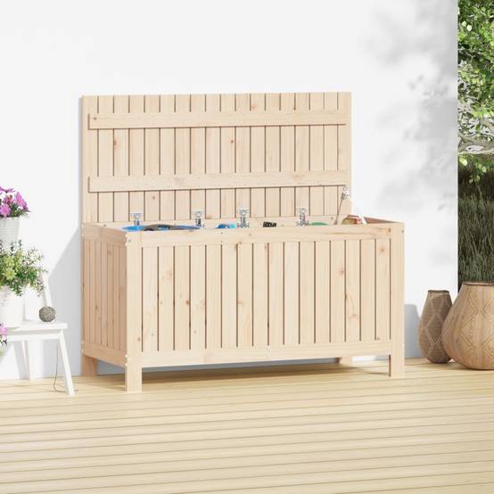 Grand Coffre de Rangement Bois de Pin Massif Non Traité avec Vérin pour Jardin Extérieur 115 cm – ComfortXL Outdoor Living - Image 1