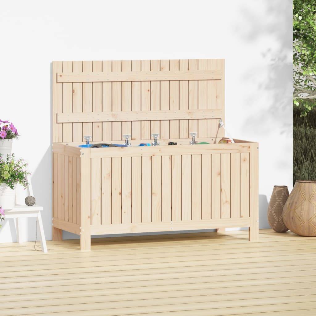 Grand Coffre de Rangement Bois de Pin Massif Non Traité avec Vérin pour Jardin Extérieur 115 cm – ComfortXL Outdoor Living - Image 1