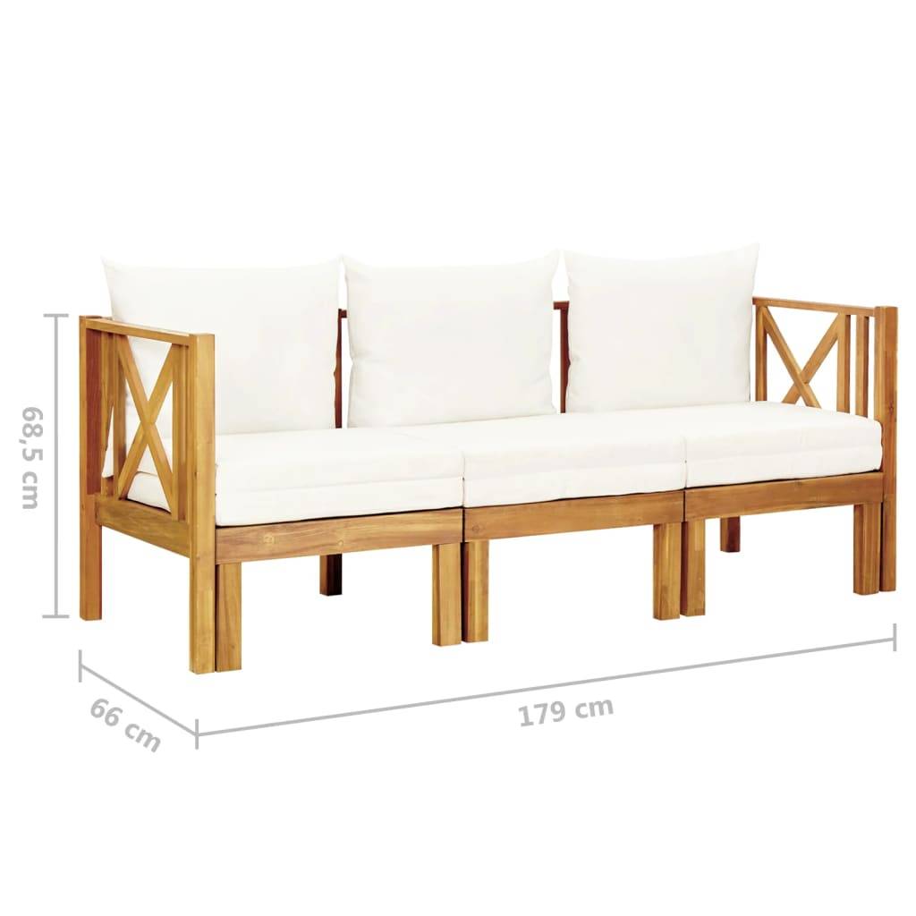 Helloshop26 - Banc de jardin meuble de patio d'extérieur terrasse 3 places et coussins 179 x 66 x 68,5 cm bois d'acacia massif - Imagen 7