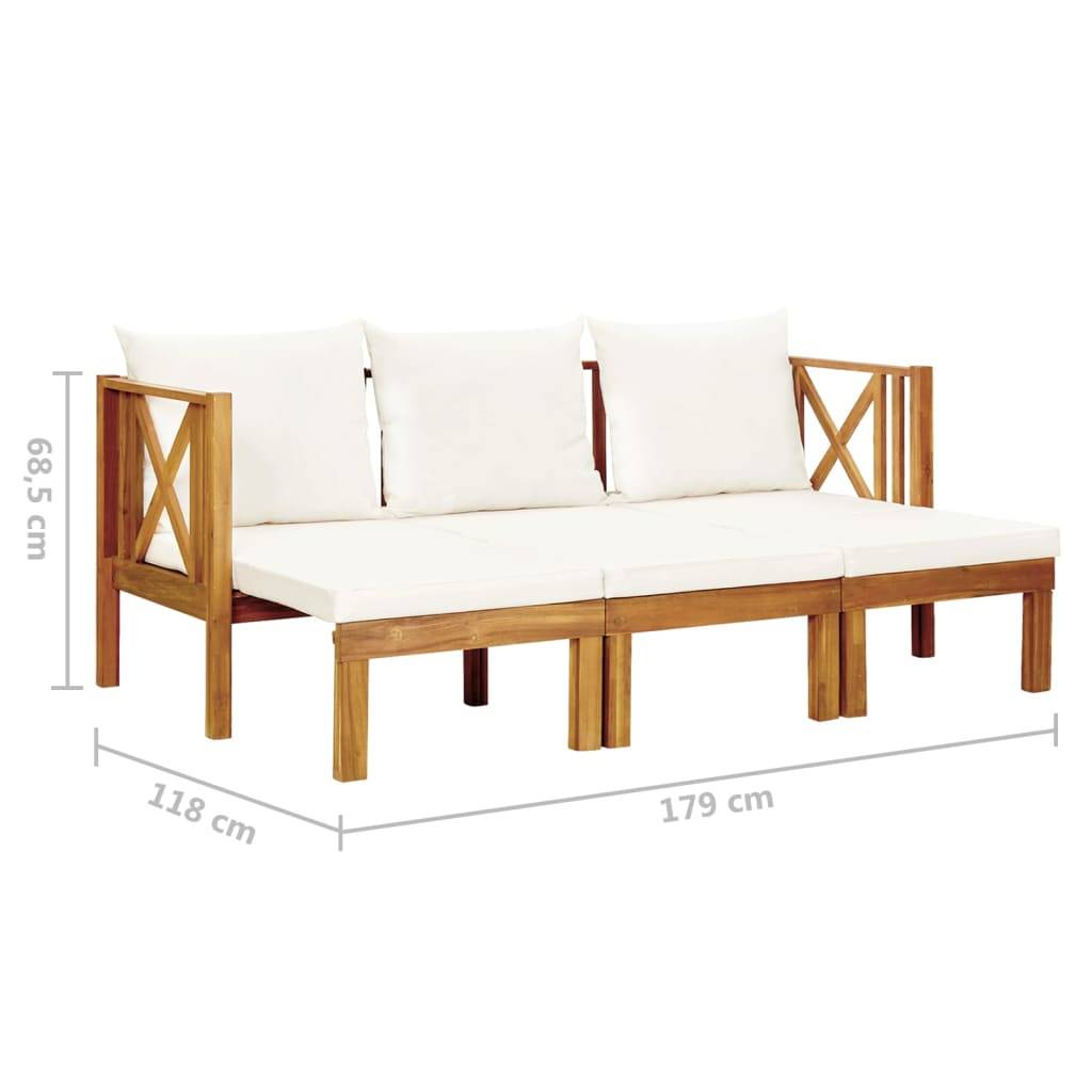 Helloshop26 - Banc de jardin meuble de patio d'extérieur terrasse 3 places et coussins 179 x 66 x 68,5 cm bois d'acacia massif - Imagen 8