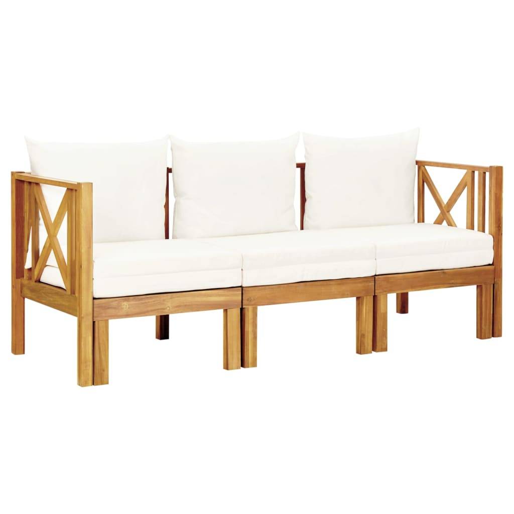 Helloshop26 - Banc de jardin meuble de patio d'extérieur terrasse 3 places et coussins 179 x 66 x 68,5 cm bois d'acacia massif - Imagen 5