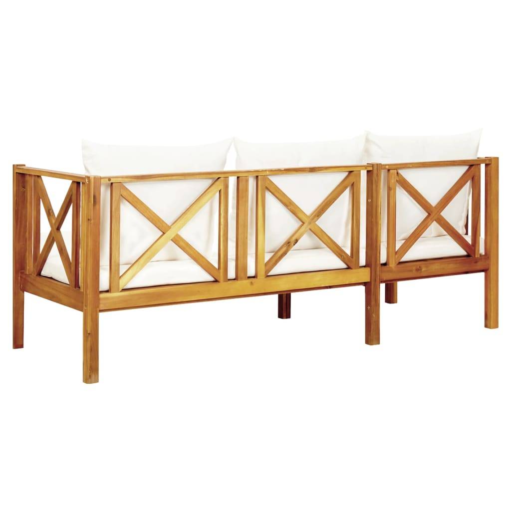 Helloshop26 - Banc de jardin meuble de patio d'extérieur terrasse 3 places et coussins 179 x 66 x 68,5 cm bois d'acacia massif - Imagen 4
