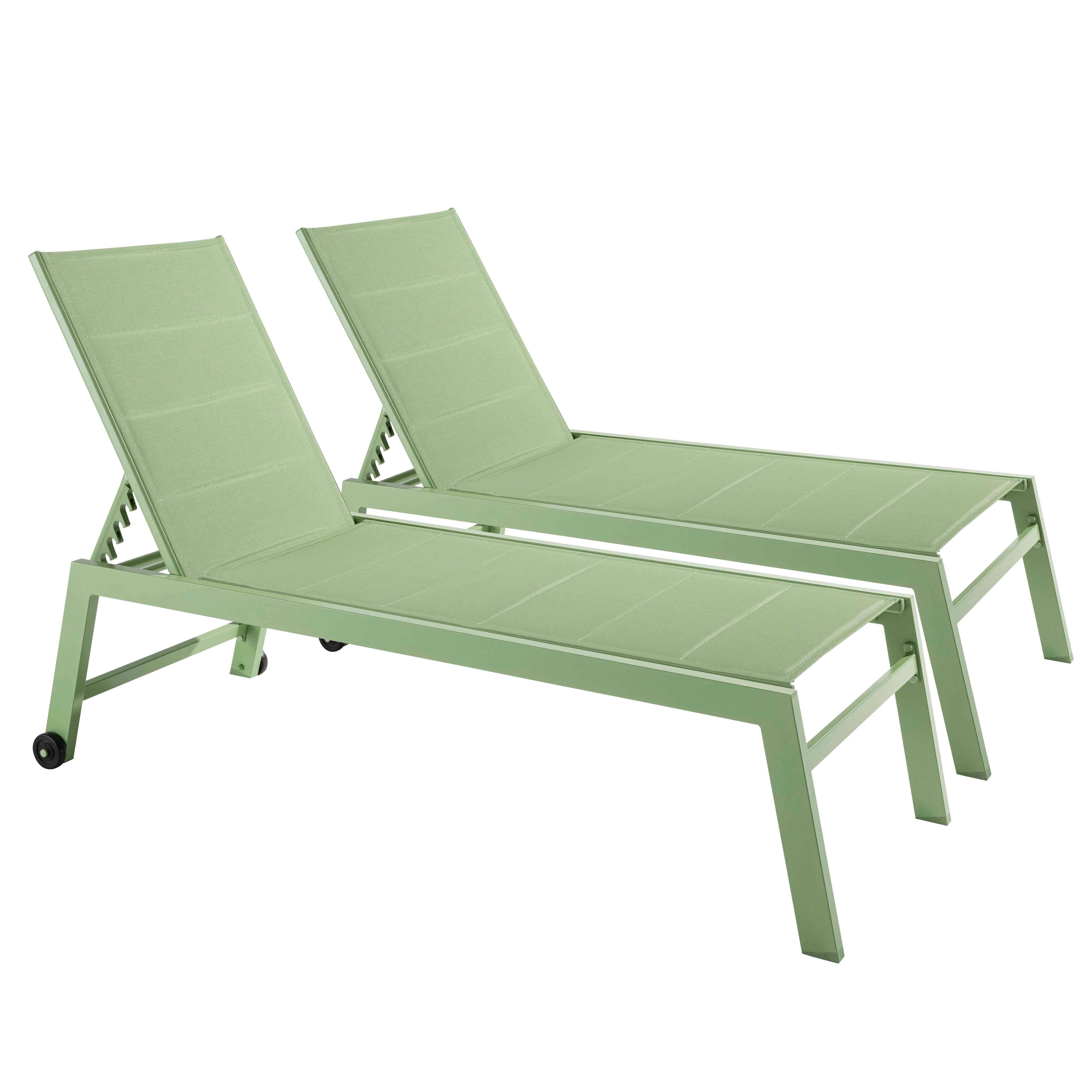 Oviala - Lot de 2 bains de soleil en aluminium et textilène vert cactus Nouméa - Oviala - Imagen 1