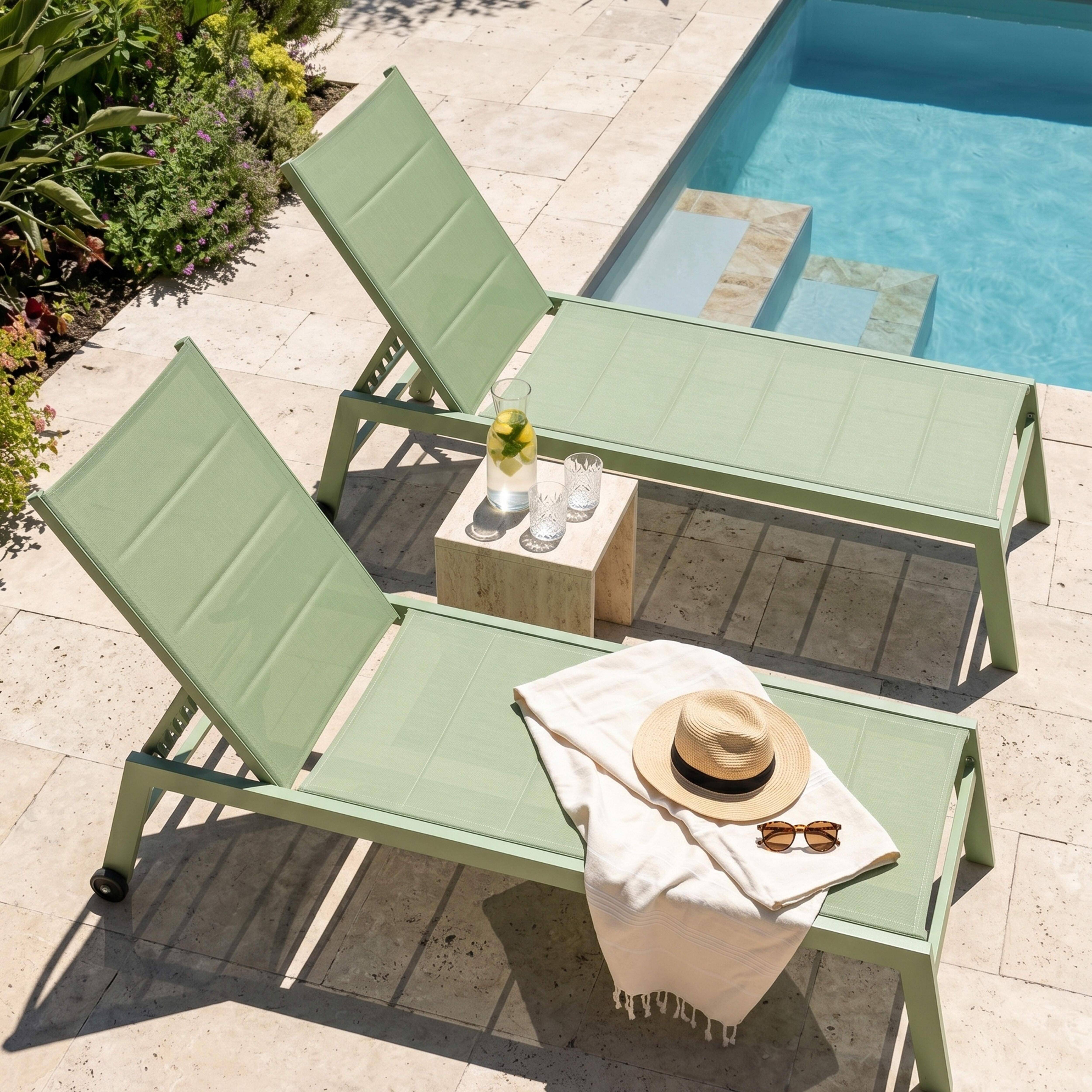 Oviala - Lot de 2 bains de soleil en aluminium et textilène vert cactus Nouméa - Oviala - Imagen 3