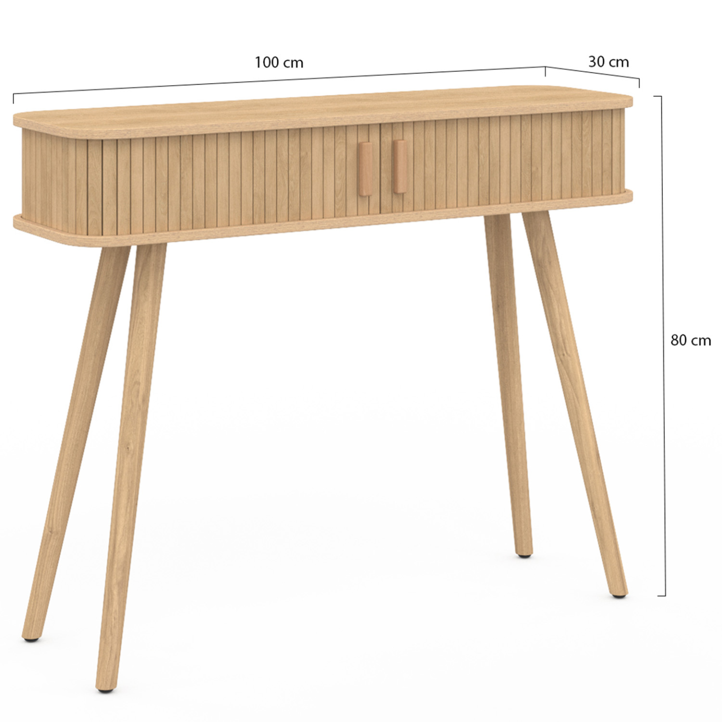 Console 2 portes coulissantes ROMIE lattes tasseau bois coloris chêne - Image 5