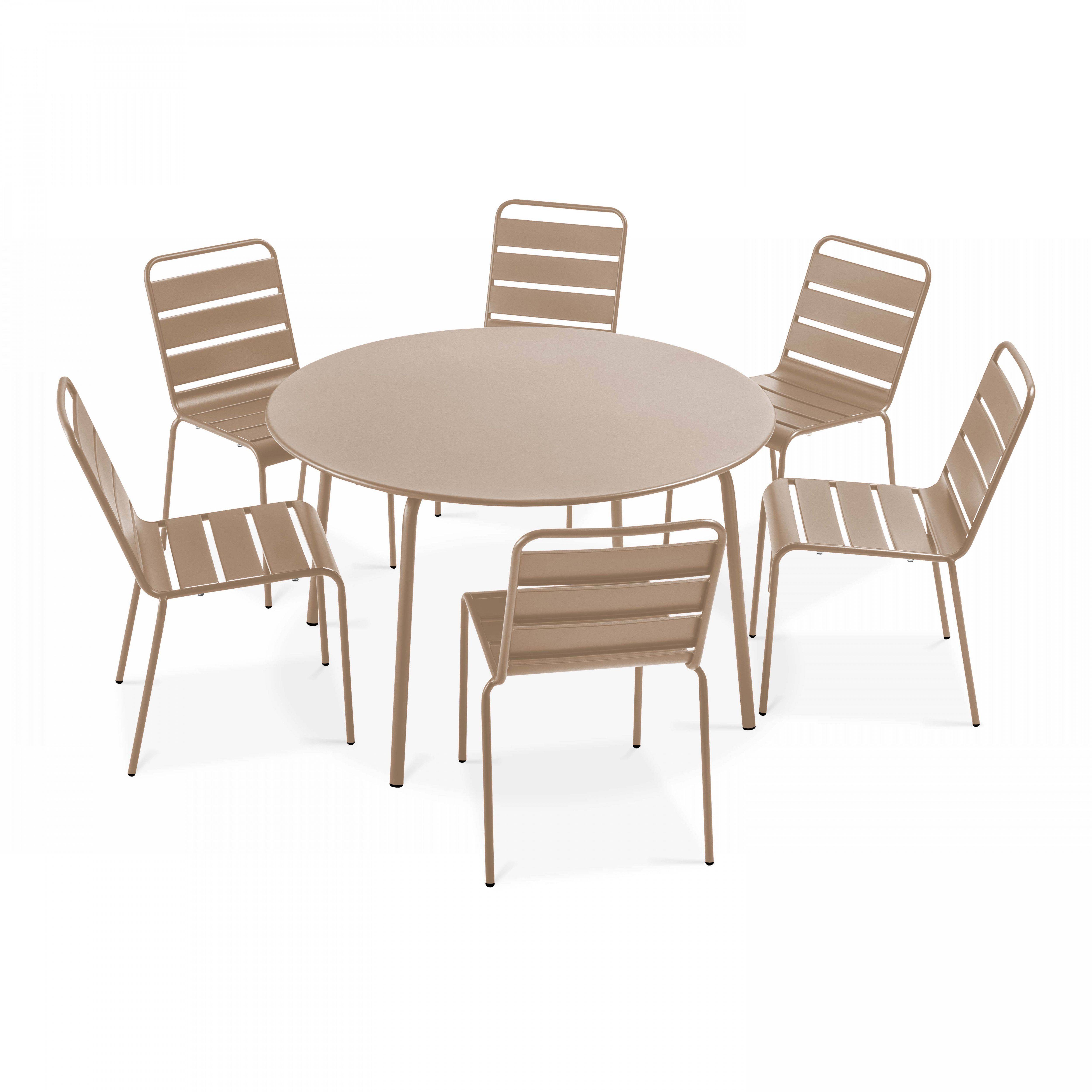 Oviala - Ensemble table de jardin ronde et 6 chaises en métal taupe Palavas - Oviala - Imagen 1