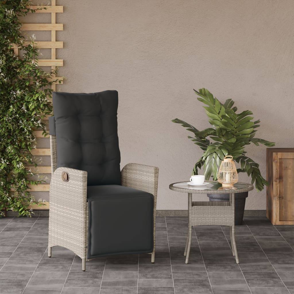 Chaise de jardin inclinable - Chaise d'extérieur - Fauteuil d'extérieur avec repose-pied gris clair rotin - MEUBLE PRO - Image 3