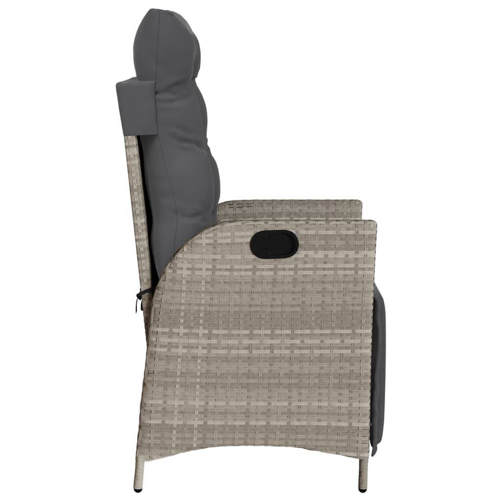Chaise de jardin inclinable - Chaise d'extérieur - Fauteuil d'extérieur avec repose-pied gris clair rotin - MEUBLE PRO - Image 5