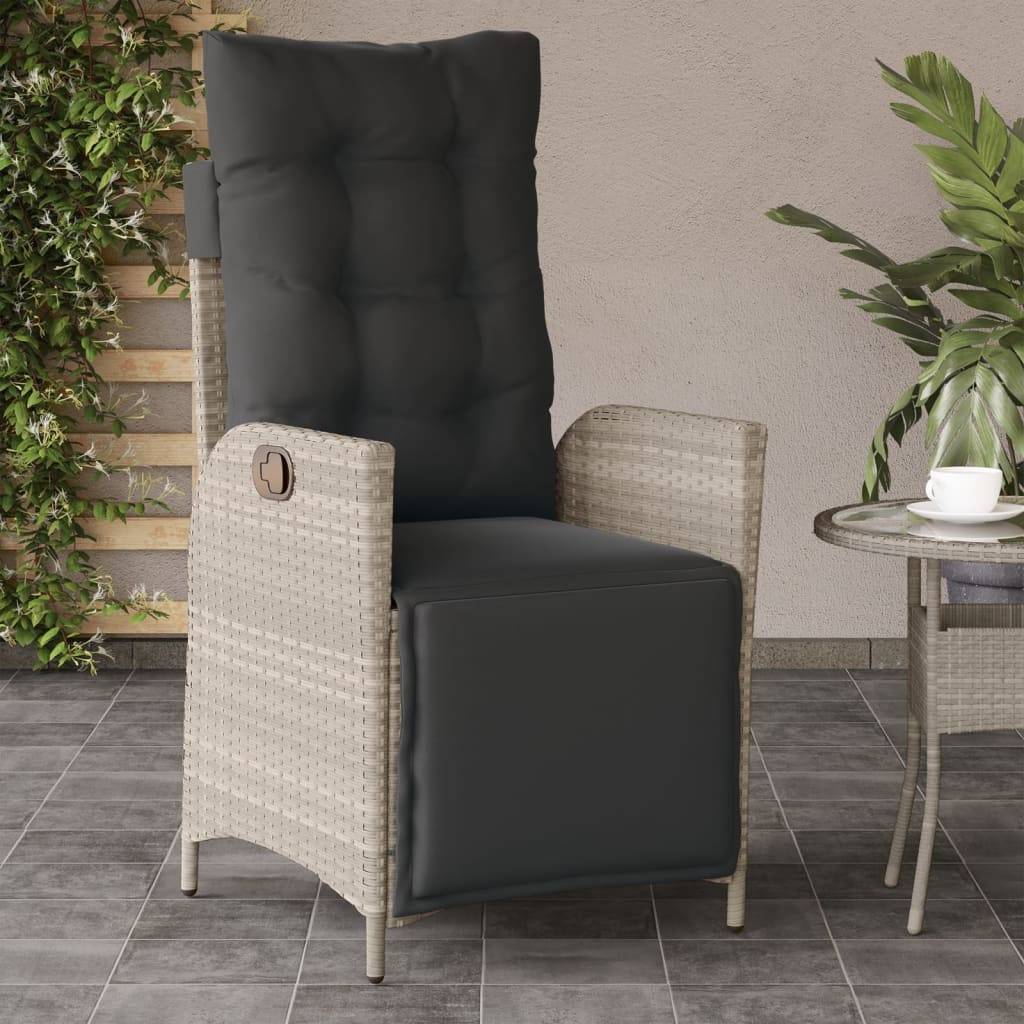 Chaise de jardin inclinable - Chaise d'extérieur - Fauteuil d'extérieur avec repose-pied gris clair rotin - MEUBLE PRO - Image 2