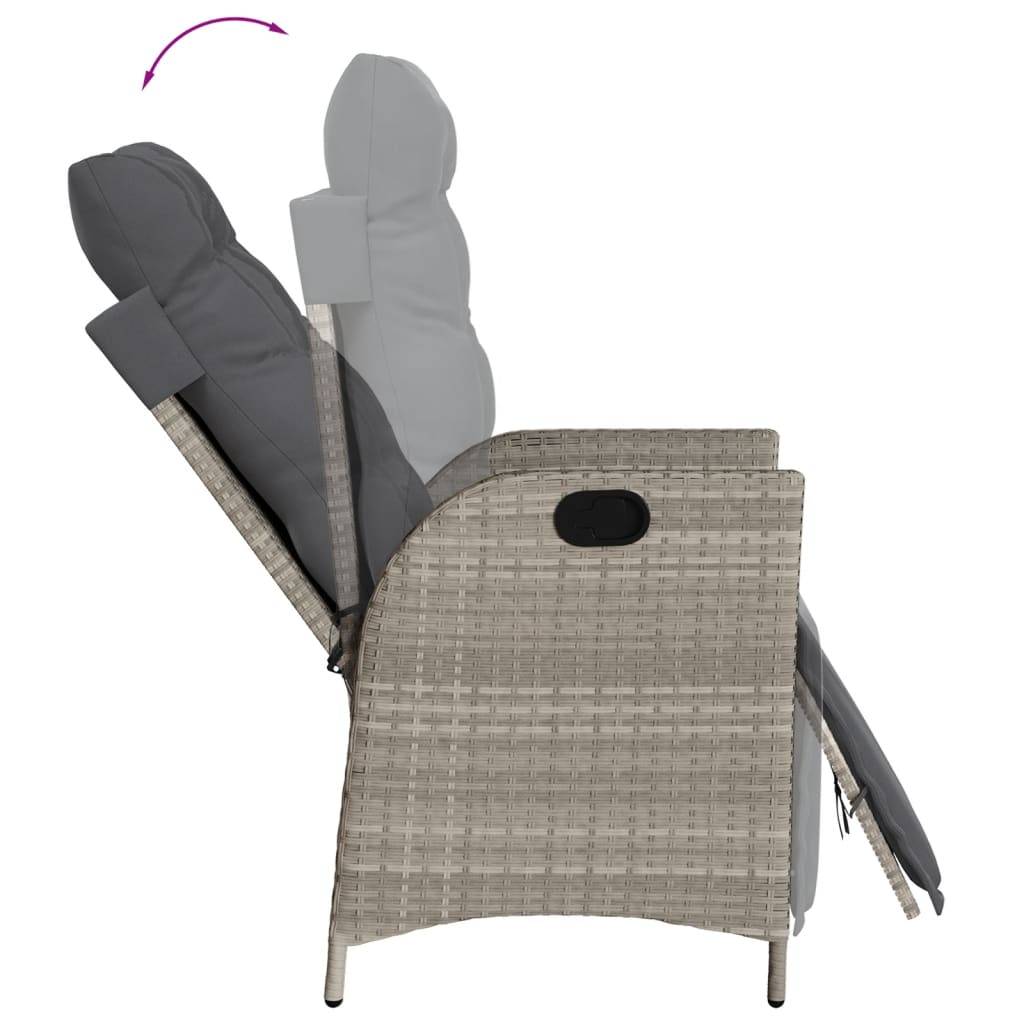 Chaise de jardin inclinable - Chaise d'extérieur - Fauteuil d'extérieur avec repose-pied gris clair rotin - MEUBLE PRO - Image 7