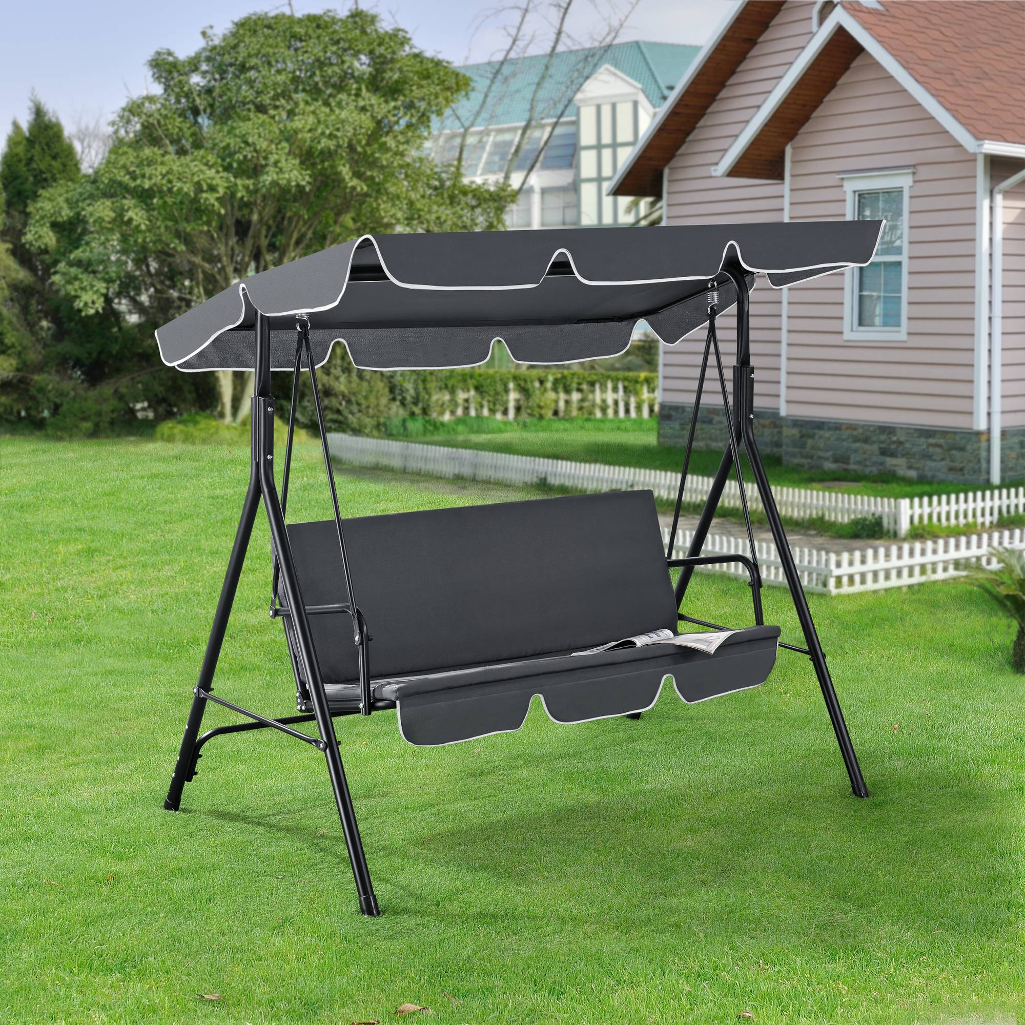 Balancelle de Jardin 3 Places Charge Max. 270 kg 172x112x152cm Gris Foncé [en.casa] - Imagen 6