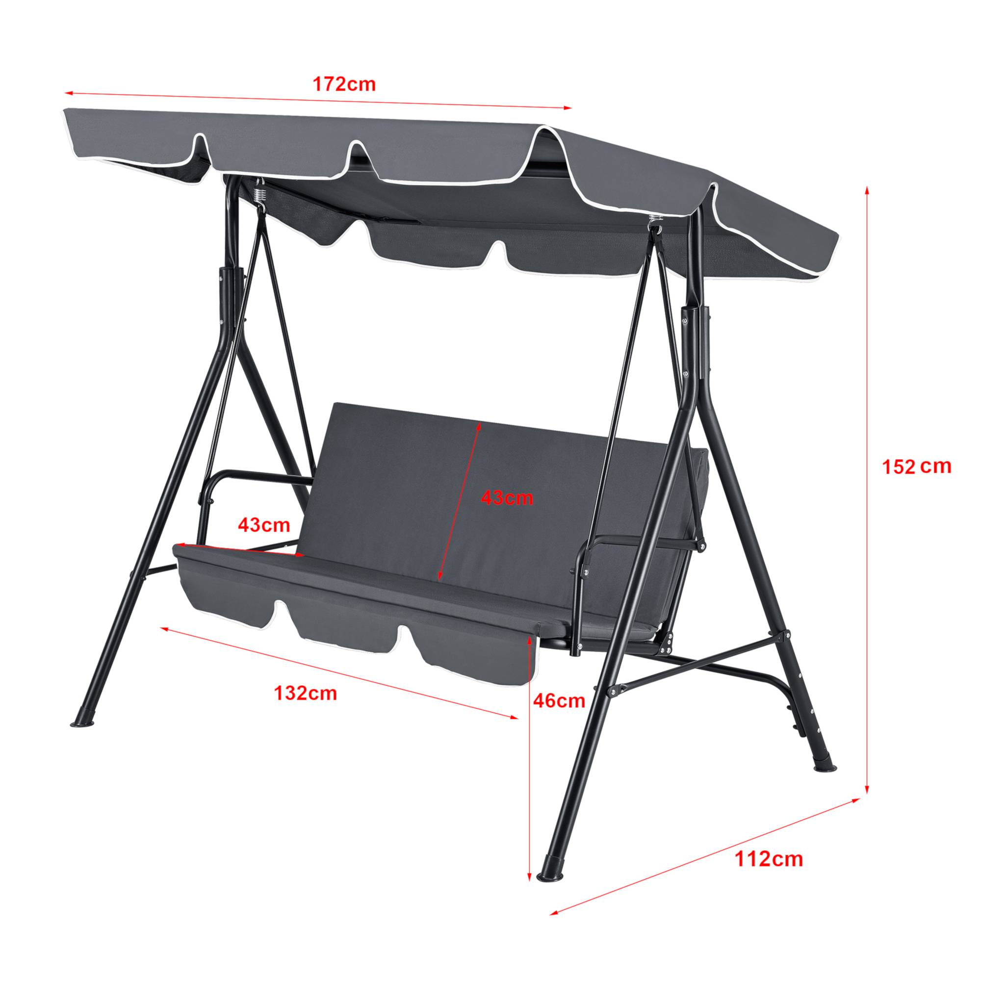 Balancelle de Jardin 3 Places Charge Max. 270 kg 172x112x152cm Gris Foncé [en.casa] - Imagen 2