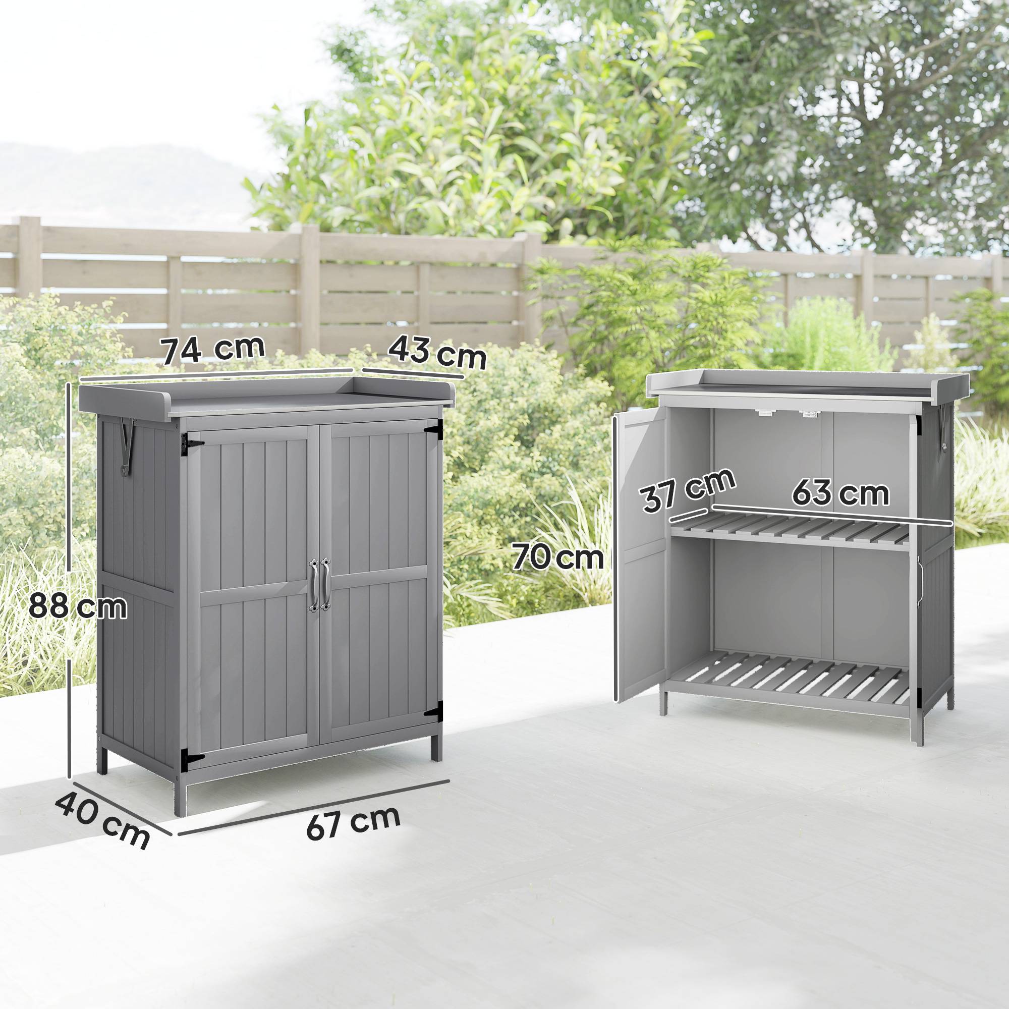 ComfortXL - Armoire de jardin sapin et inox 74 x 43 x 88 cm grise rangement outils avec plan de travail extérieur - Image 3