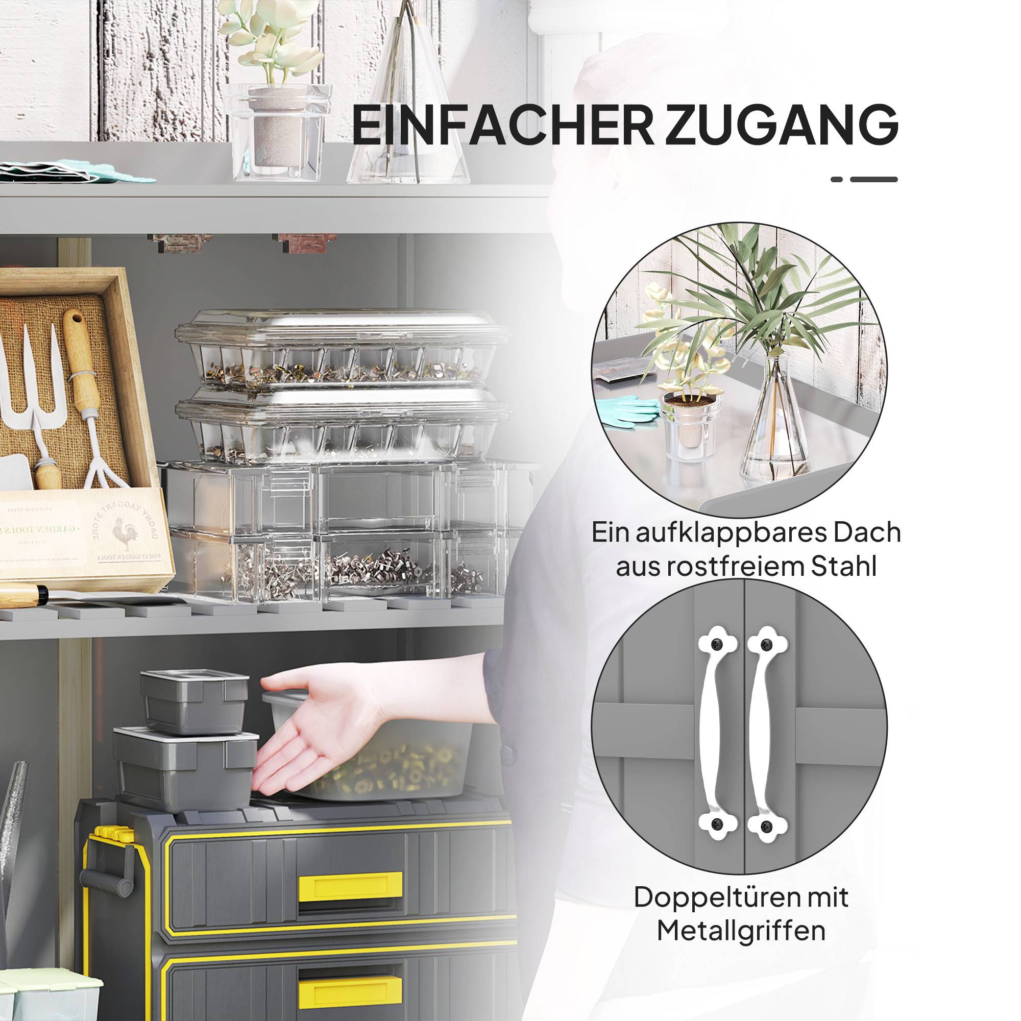 ComfortXL - Armoire de jardin sapin et inox 74 x 43 x 88 cm grise rangement outils avec plan de travail extérieur - Image 5