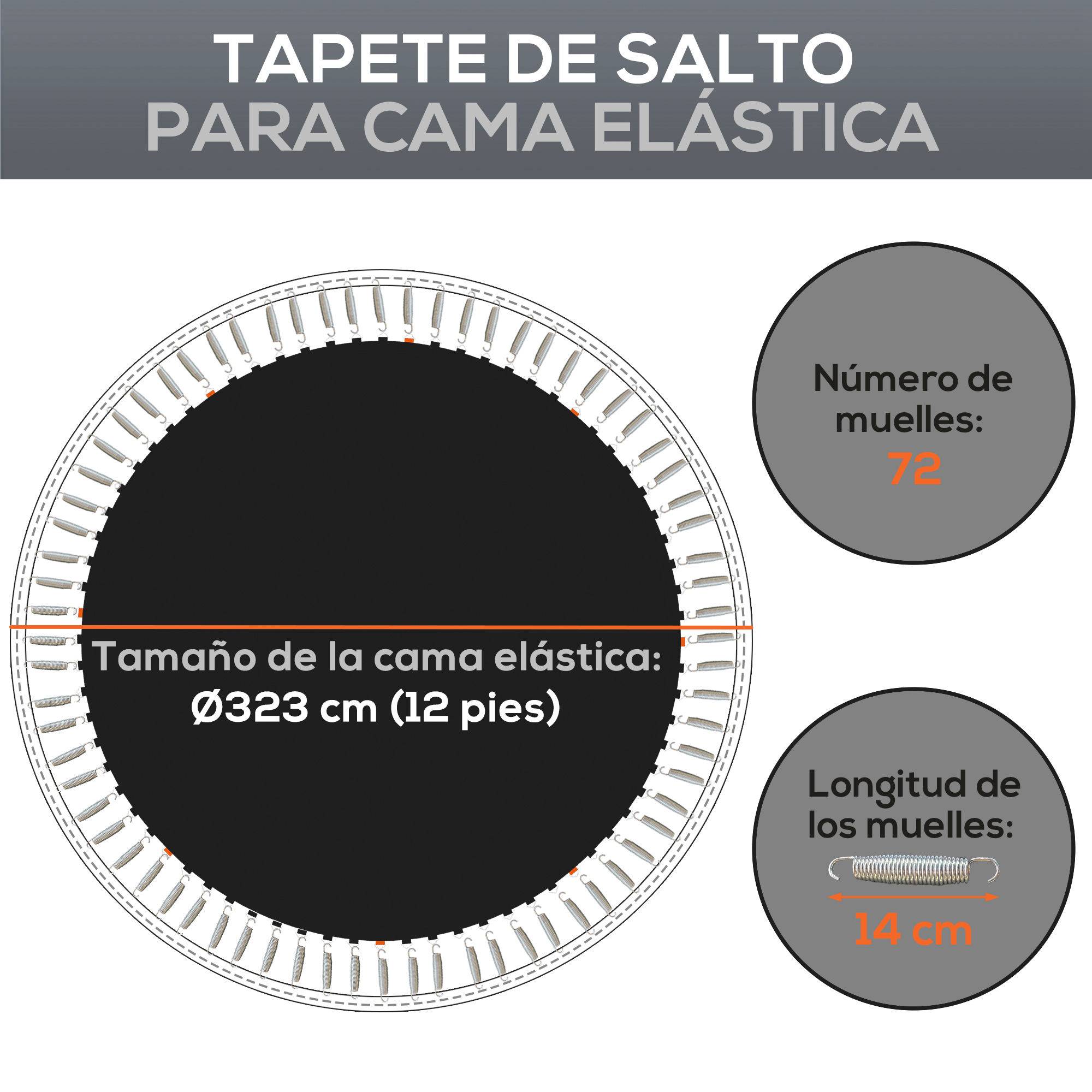 Sportnow - Tapis de rechange trampoline Ø 3,7 m ressorts 14 cm outil 72 crochets en V inclus - SPORTNOW - Imagen 4