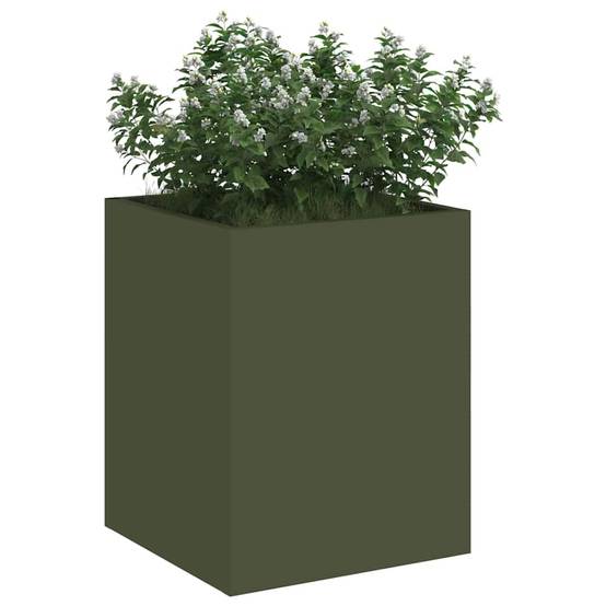 Jardinière carrée Acier style industriel pour jardin Vert Olive 32x32x40 cm – ComfortXL Outdoor Living - Image 3