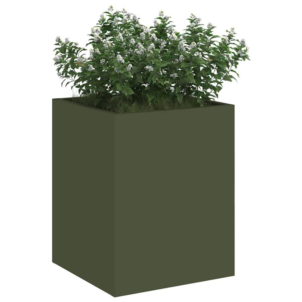 Jardinière carrée Acier style industriel pour jardin Vert Olive 32x32x40 cm – ComfortXL Outdoor Living - Image 3