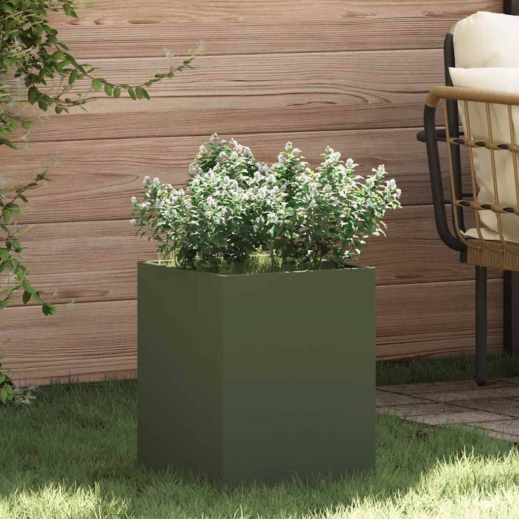 Jardinière carrée Acier style industriel pour jardin Vert Olive 32x32x40 cm – ComfortXL Outdoor Living - Image 1