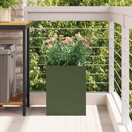 Jardinière carrée Acier style industriel pour jardin Vert Olive 32x32x40 cm – ComfortXL Outdoor Living - Image 4