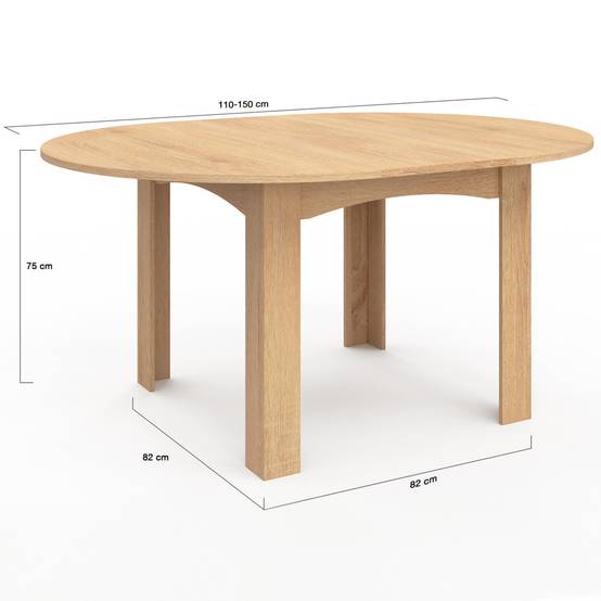 Table à manger extensible ronde DONA 4-8 personnes façon hêtre 110-150 cm - Image 5