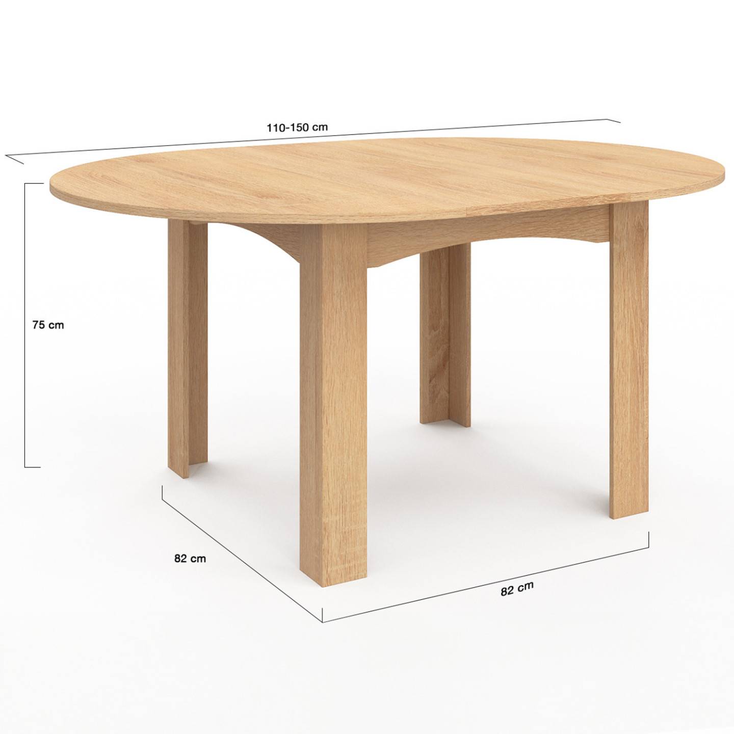 Table à manger extensible ronde DONA 4-8 personnes façon hêtre 110-150 cm - Image 5