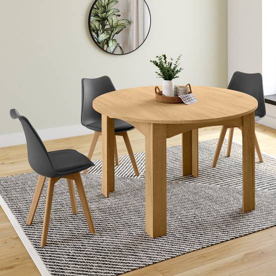 Table à manger extensible ronde DONA 4-8 personnes façon hêtre 110-150 cm - Image 4