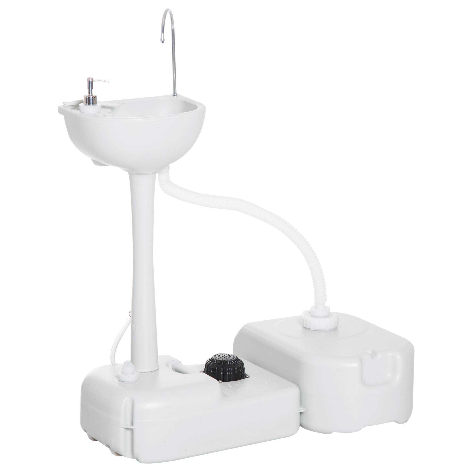 Lavabo Portable de Camping 17 L avec Réservoir d’Eau, Distributeur de Savon et 2 Roues, PEHD, 83 x 50 x 103 cm, Gris Clair - Image 1