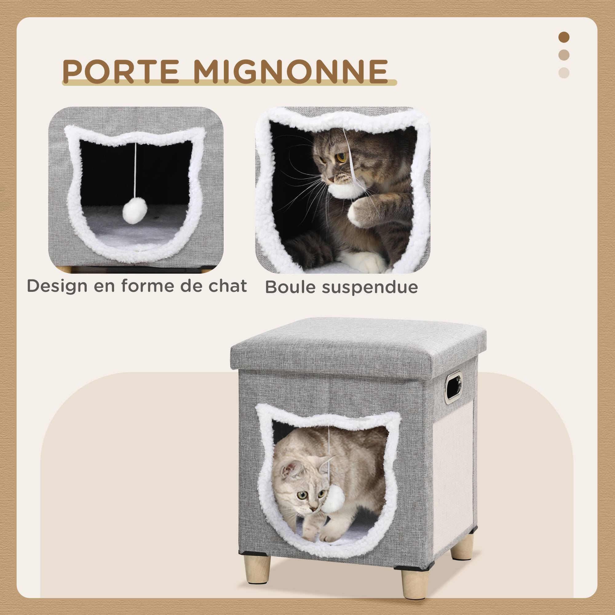 Niche chat 2en1 repose-pieds bois peluche griffoir coussin amovible 35x42cm gris - ComfortXL Outdoor Living - Image 9