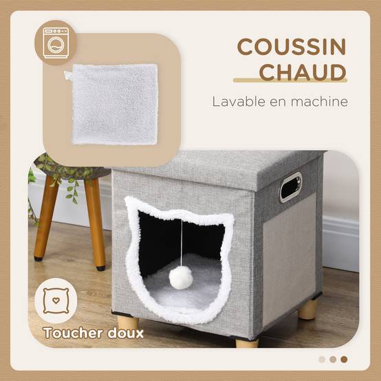 Niche chat 2en1 repose-pieds bois peluche griffoir coussin amovible 35x42cm gris - ComfortXL Outdoor Living - Image 8