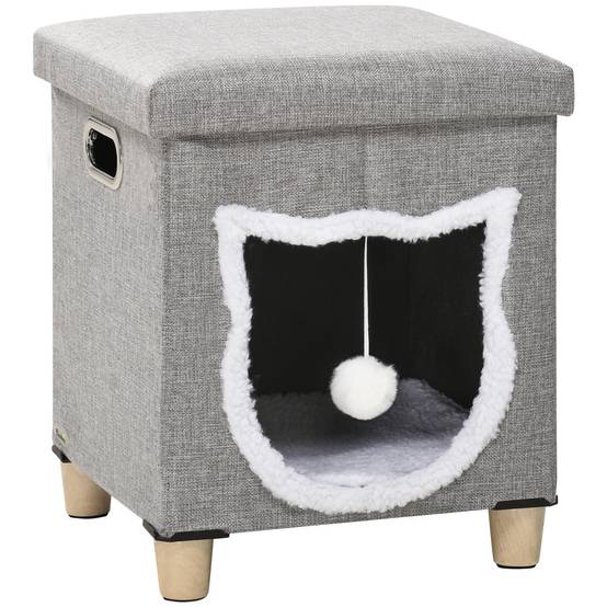 Niche chat 2en1 repose-pieds bois peluche griffoir coussin amovible 35x42cm gris - ComfortXL Outdoor Living - Image 2