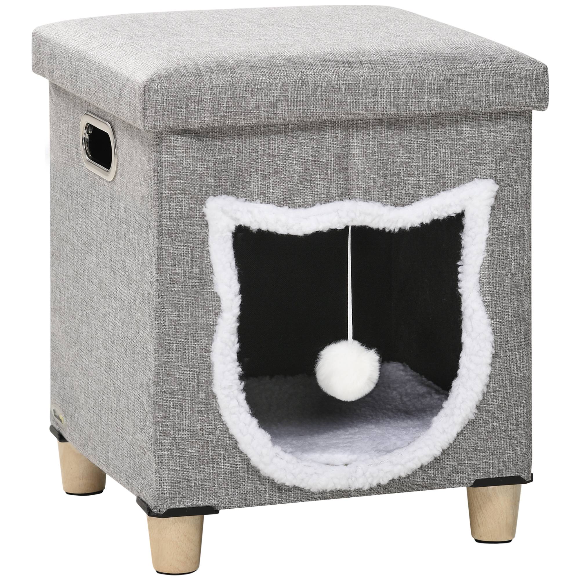 Niche chat 2en1 repose-pieds bois peluche griffoir coussin amovible 35x42cm gris - ComfortXL Outdoor Living - Image 2