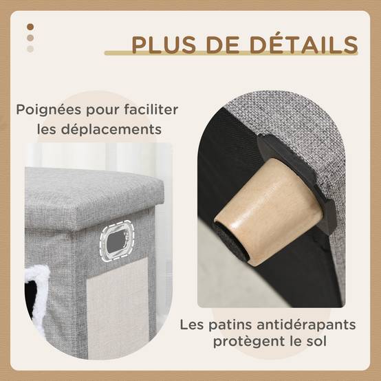 Niche chat 2en1 repose-pieds bois peluche griffoir coussin amovible 35x42cm gris - ComfortXL Outdoor Living - Image 10