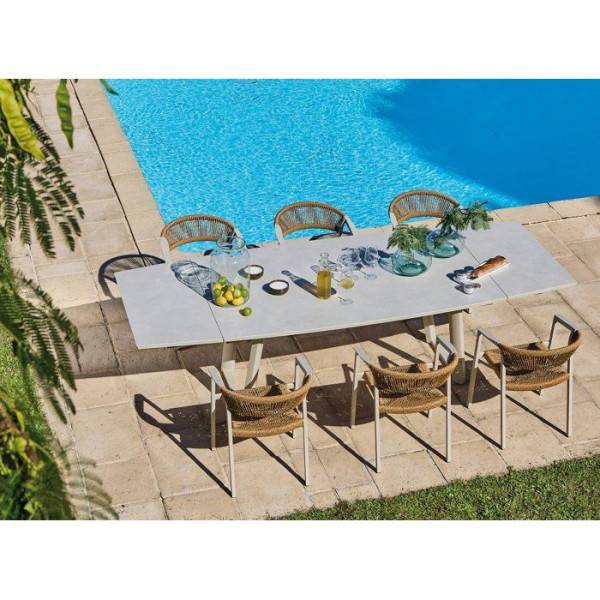 Proloisirs - Table de repas extensible en aluminium et céramique – MANTA 180/230/280 x 110 – Allonges en bout – Coloris crème - Image 3