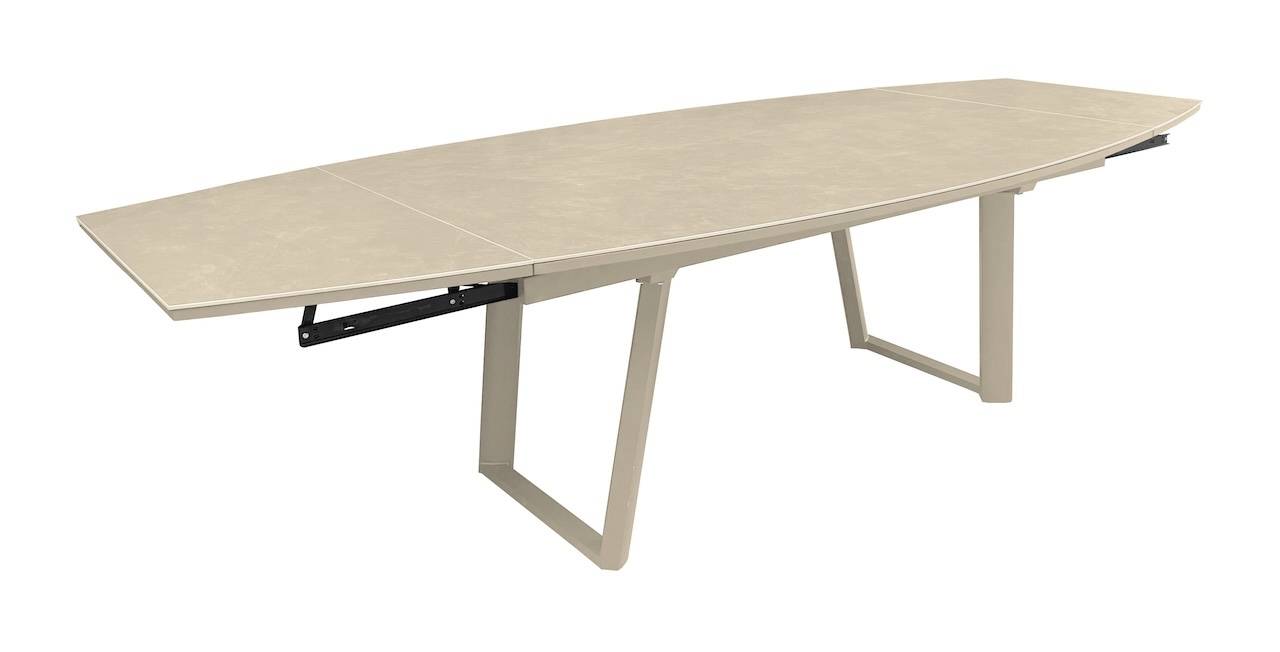 Proloisirs - Table de repas extensible en aluminium et céramique – MANTA 180/230/280 x 110 – Allonges en bout – Coloris crème - Image 1