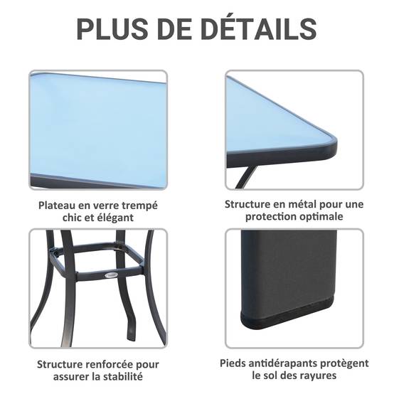 ComfortXL - Table Carrée Bistro Métal Jardin Balcon Compacte Coins Arrondis 68x68cm Gris - ComfortXL Outdoor Living - Image 8
