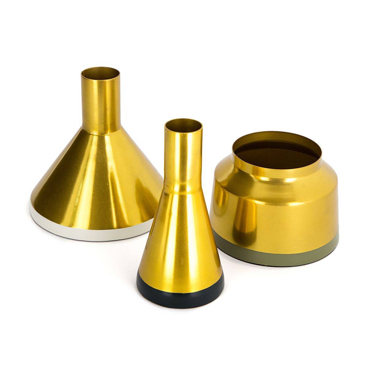 Lot de 3 Vases Déco "Culture" 16cm Gris & Or