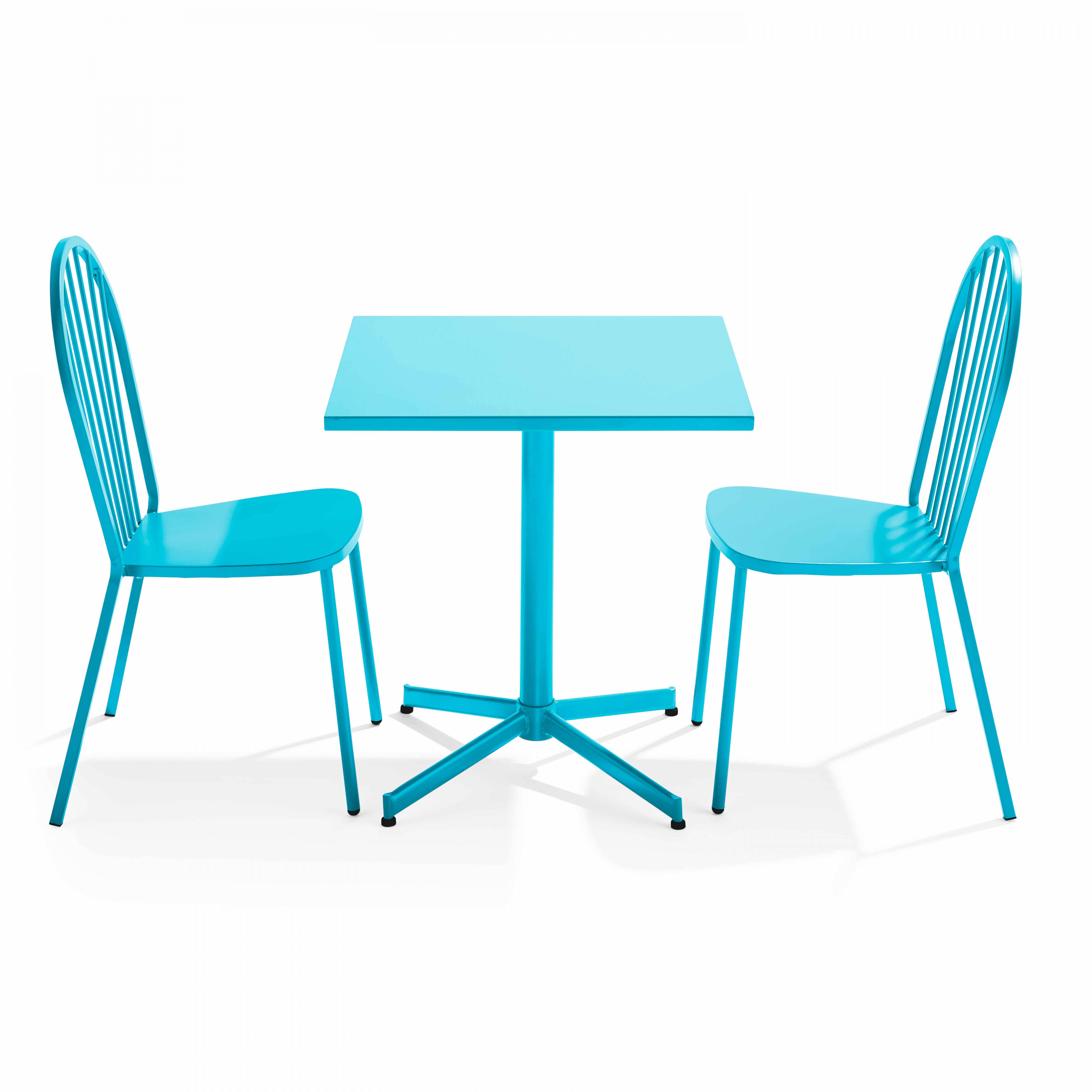 Oviala - Ensemble table carrée de jardin inclinable et 2 chaises bistrot bleu Palavas - Oviala - Imagen 1