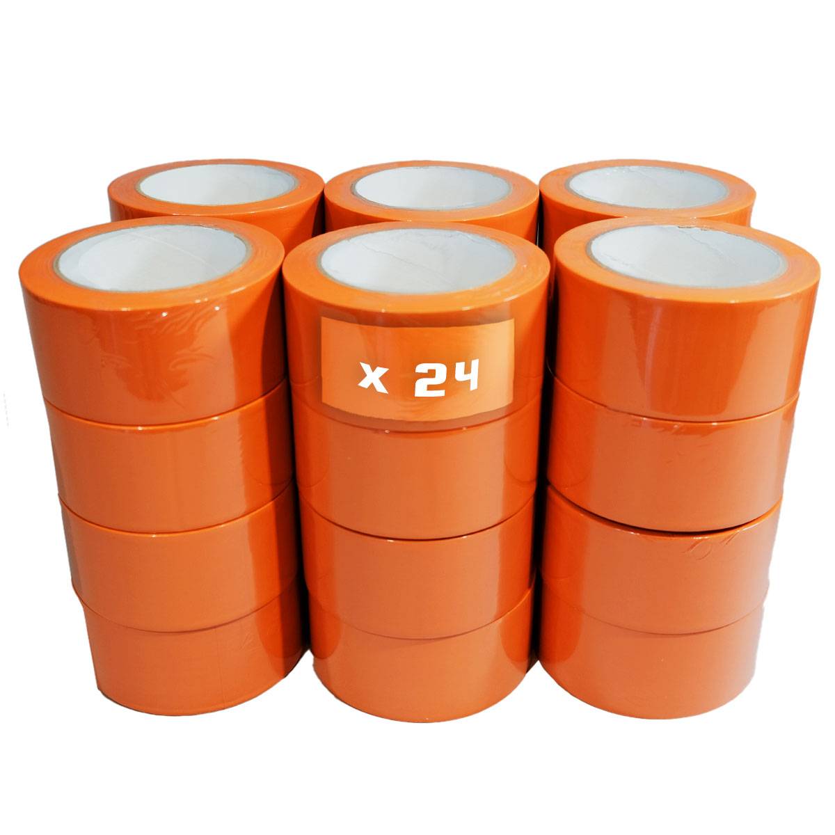 Lot de 24 Rubans adhésifs PVC orange bâtiment 50 mm x 33 m - Rouleau adhésif de chantier orange TECPLAST - Image 1