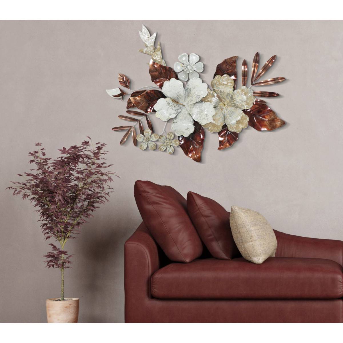 Décoration murale fleurs en métal - L 31 x H 89 cm - Doré